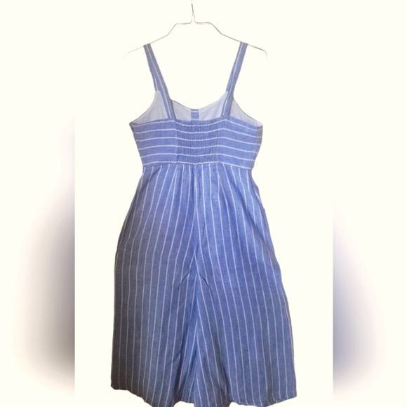 C & C California Blue & White Stripe Linen Wide Cropped Legs Jumpsuit Sz 8 - Picture 4 of 11